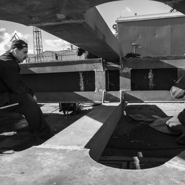 Gdansk Shipyard BW men working reportage