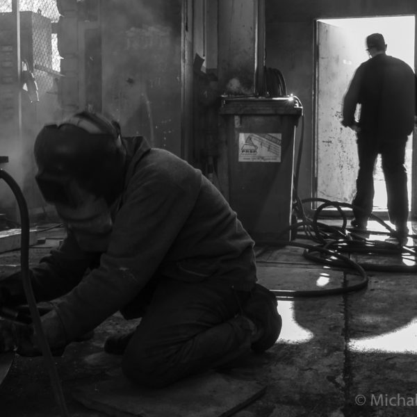 Gdansk Shipyard BW men working reportage