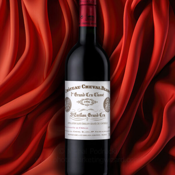 Product photography services bottle of the finest Chateau Cheval Blanc 1996 St Emilion Grand Cru