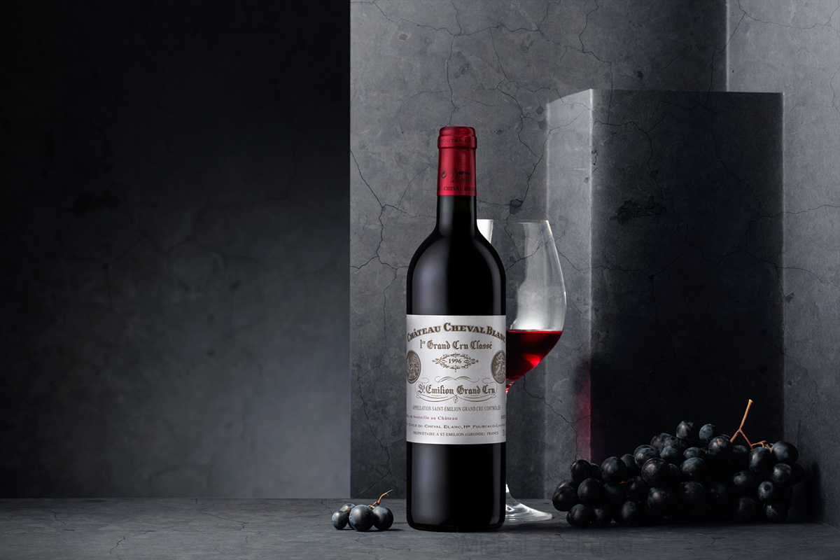 Product photography services bottle of the finest Chateau Cheval Blanc 1996 St Emilion Grand Cru