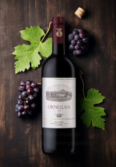 Ornellaia 2017 Bolgheri Superiore on a wooden table product photographer Birmingham commercial photography services